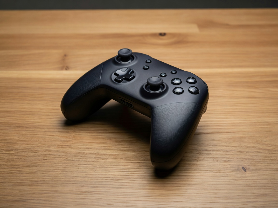Esports gaming controller sitting on clean wooden surface