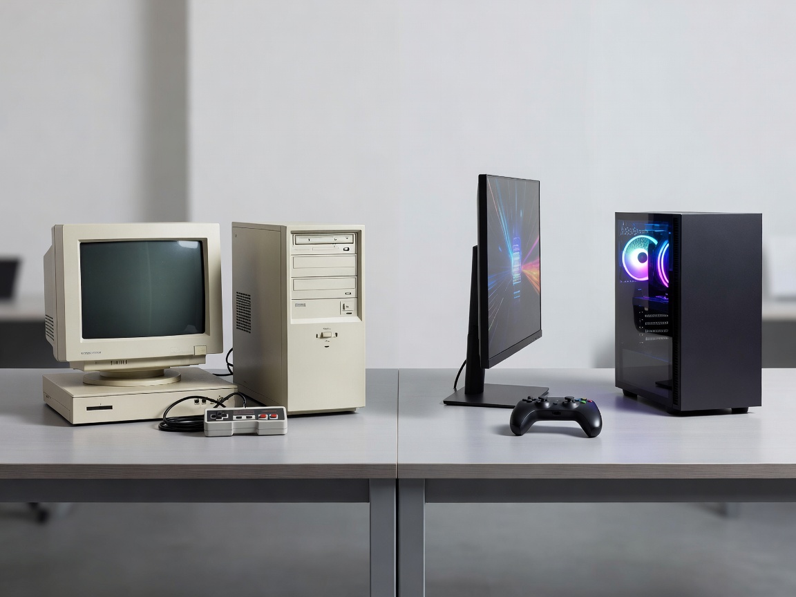 Retro and modern gaming setups hardware comparison